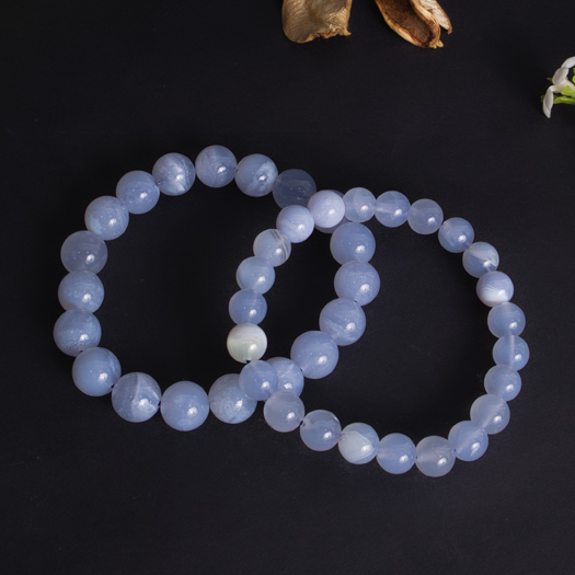 Blue Lace agate Round Bead Bracelets
