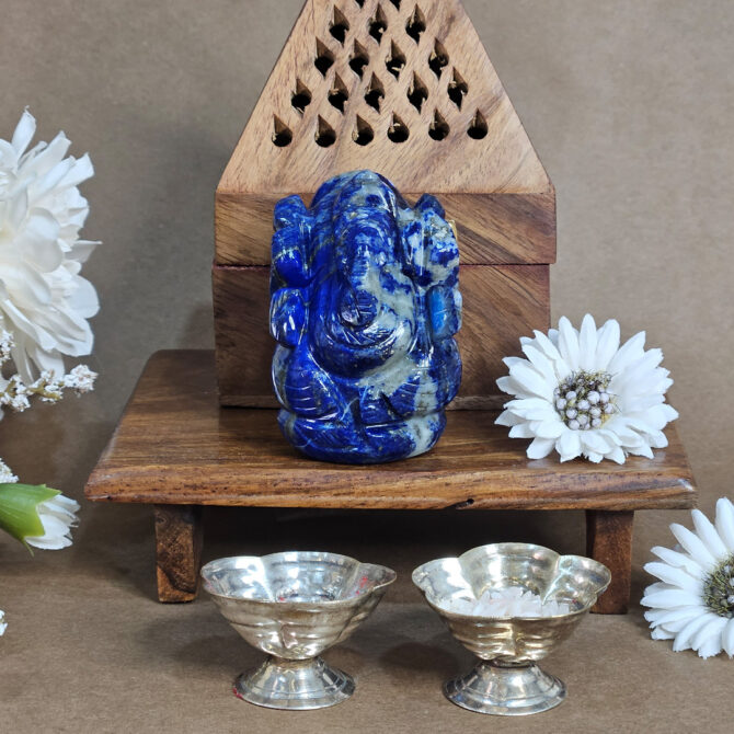 Lapis Lazuli Ganesha Idol / Murti - Wisdom & Communication
