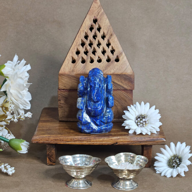 Lapis Lazuli Ganesha Idol / Murti - Wisdom & Communication