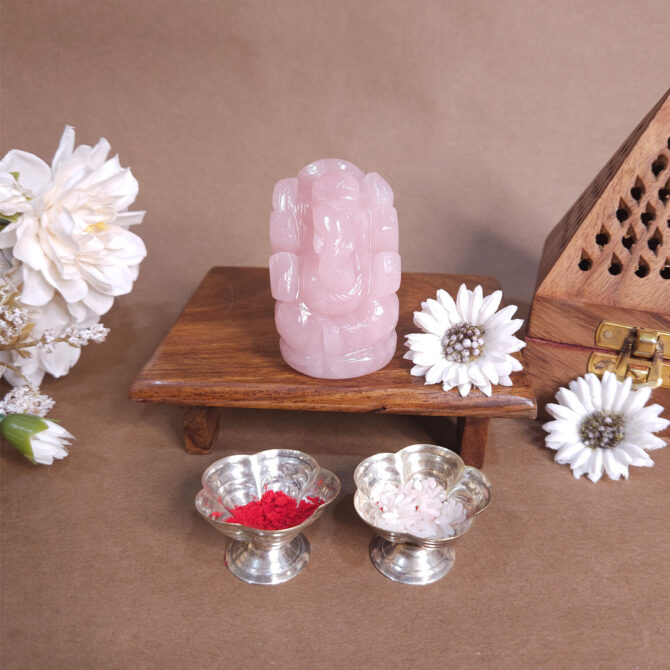 Rose Quartz Ganesha Idol / Murti - Love & Guidance