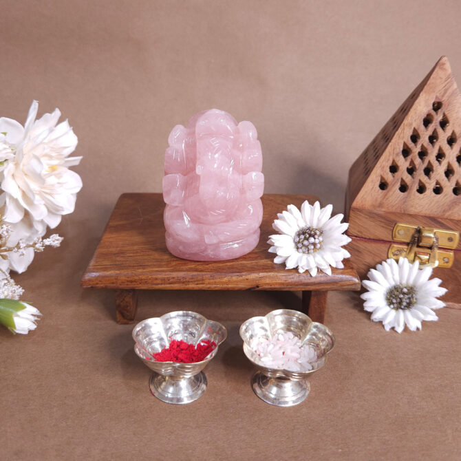 Rose Quartz Ganesha Idol / Murti - Love & Guidance