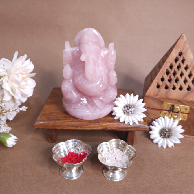 Rose Quartz Ganesha Idol / Murti - Love & Guidance