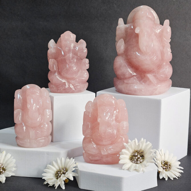 Rose Quartz Ganesha Idol / Murti - Love & Guidance