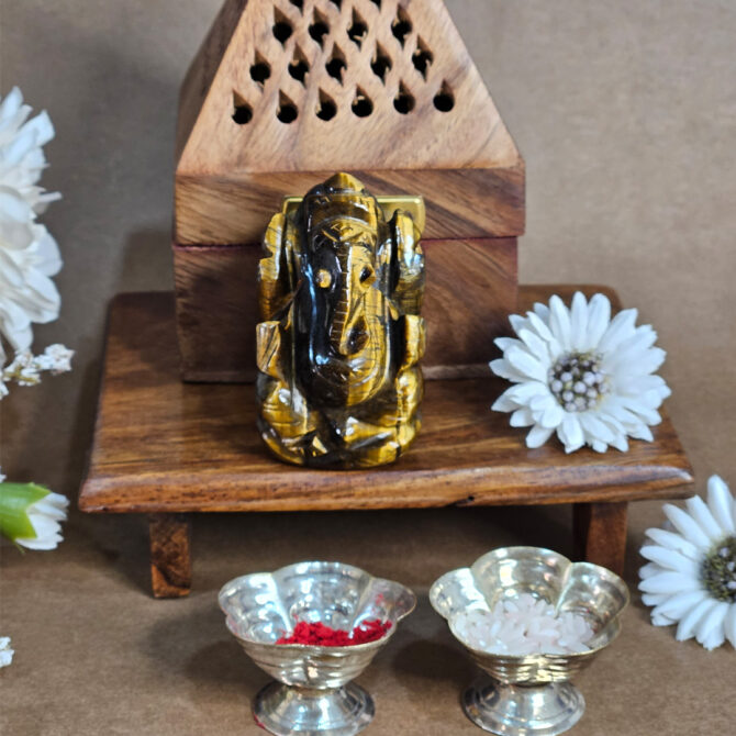 Tiger Eye Ganesha Idol / Murti - Courage & Power