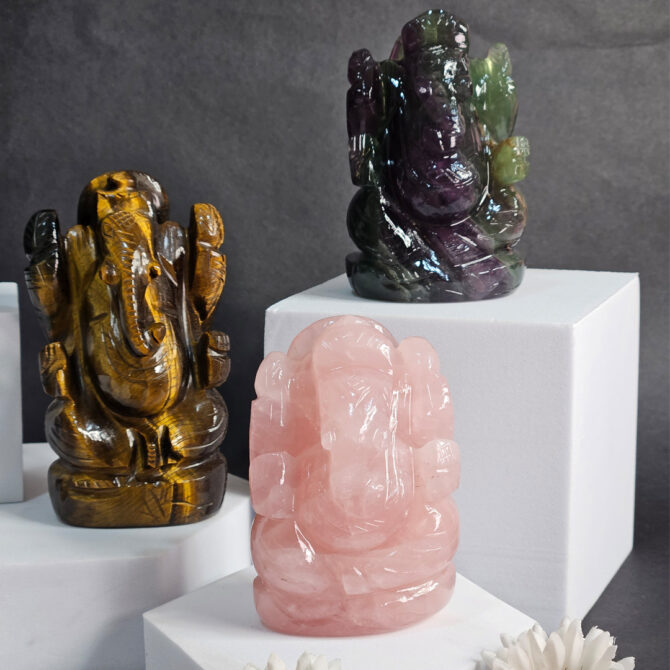 Rose Quartz Ganesha Idol / Murti - Love & Guidance