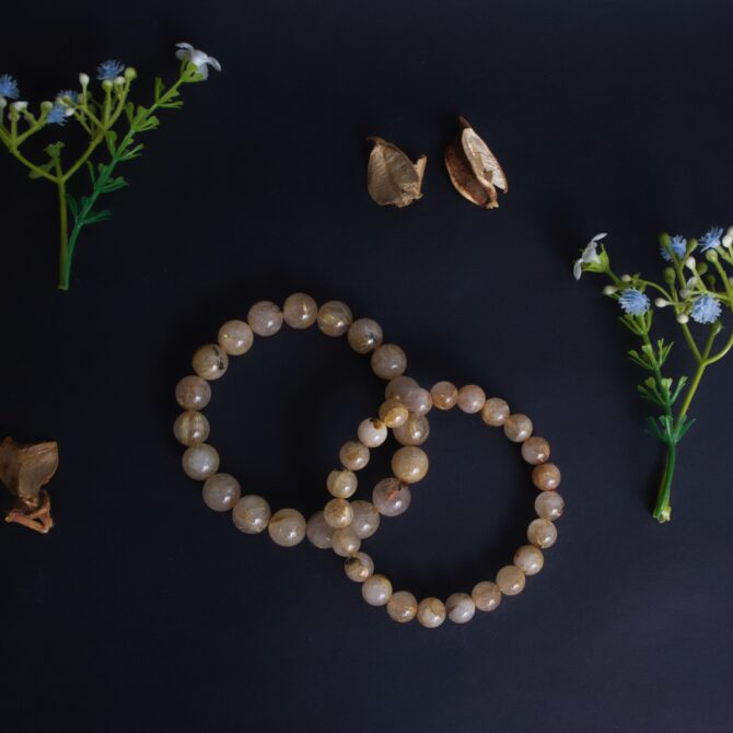 Golden Rutile Round Bead Bracelets