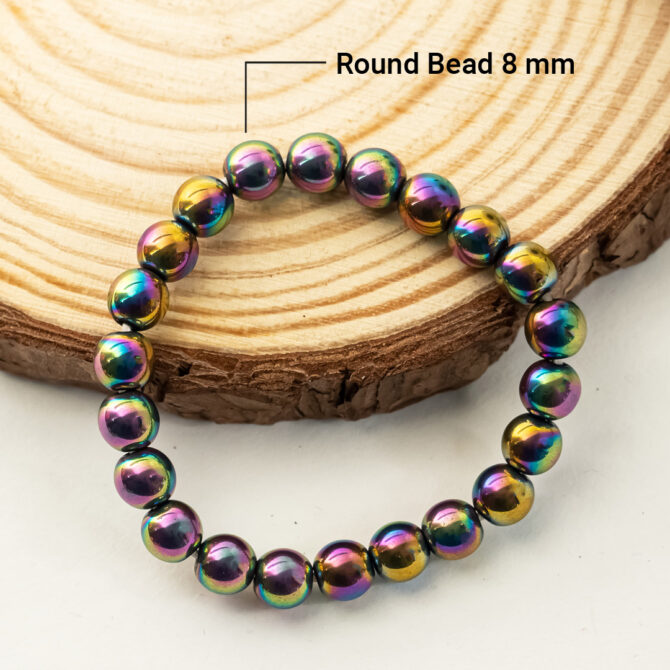 Hematite Round Bead Bracelet with Titanuim Aura Coating