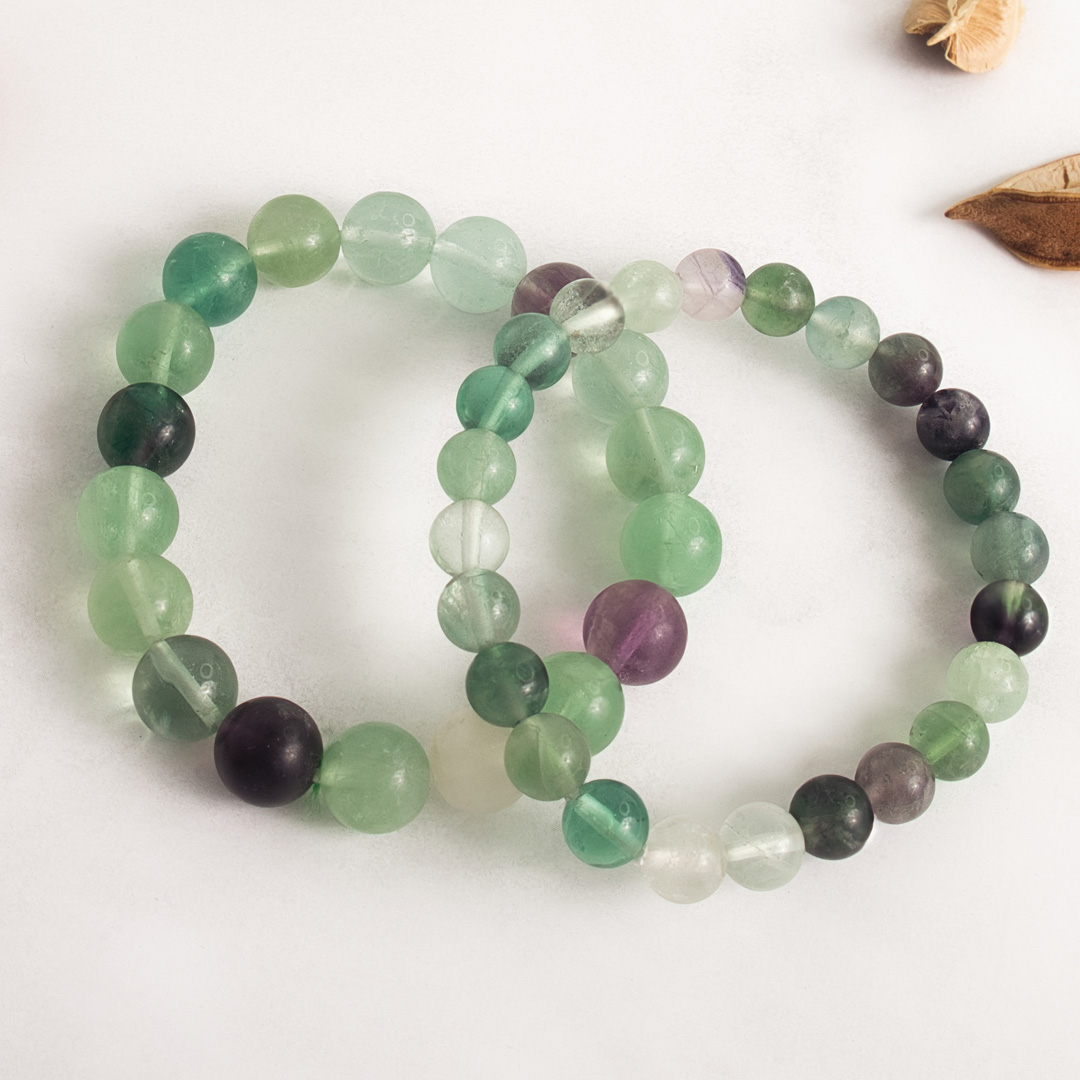 Multi fluorite Round Bead Bracelets