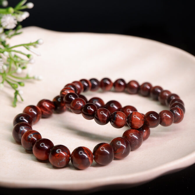 Red Tiger Eye Round Bead Bracelets