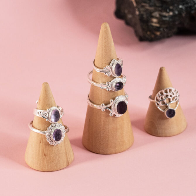 Amethyst White Metal Adjustable Rings
