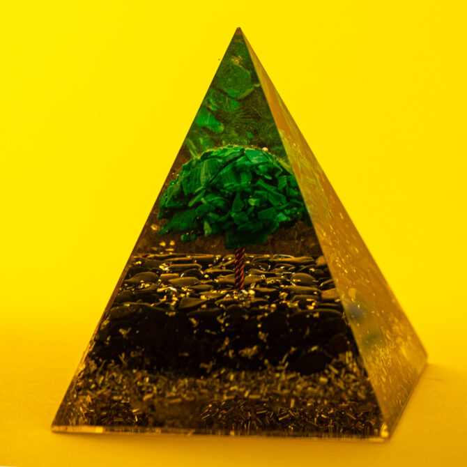 Black Tourmaline & Malachite Orgone Pyramid for Manifestation
