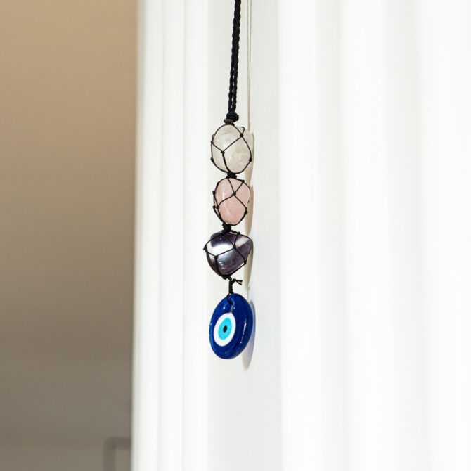 Evil Eye Hanger - Rose Quartz, Amethyst & Clear Quartz