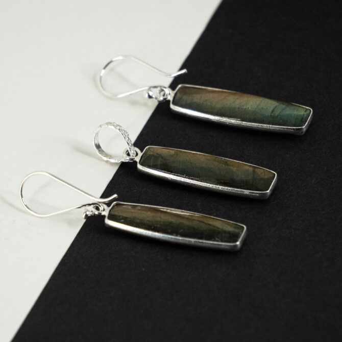 Labradorite Rectangle Shape Silver Pendant Set