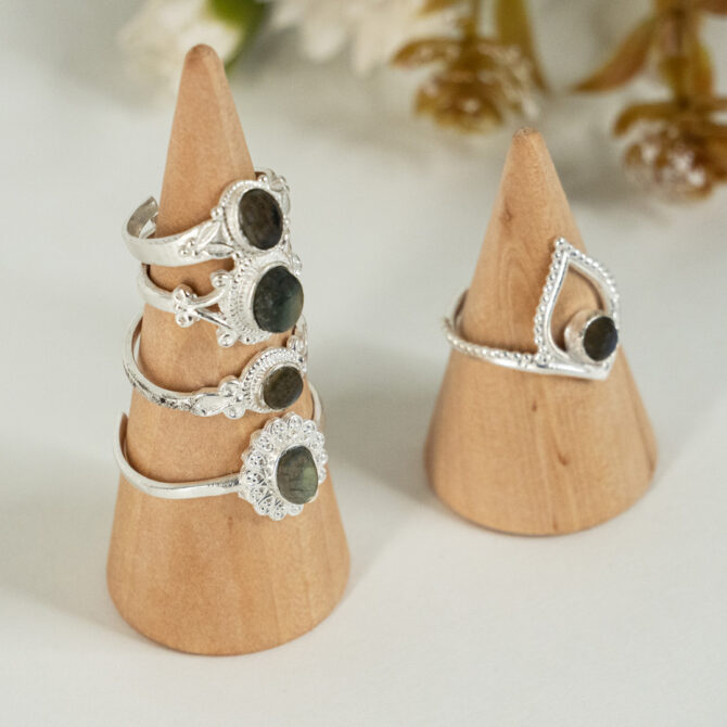 Labradorite White Metal Adjustable Rings
