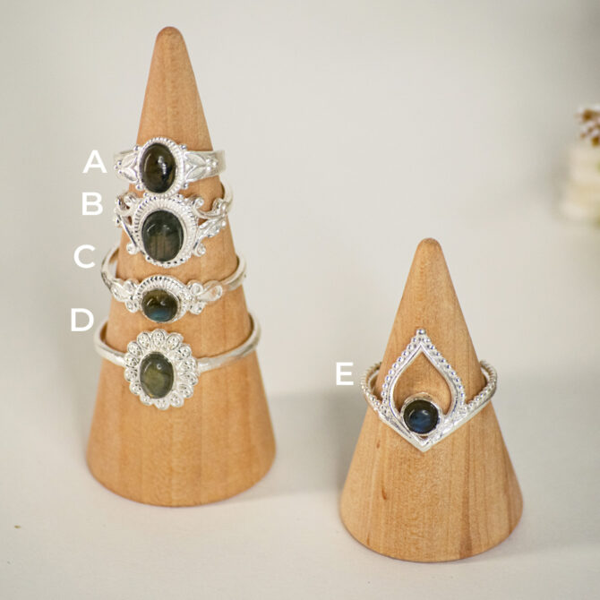Labradorite White Metal Adjustable Rings