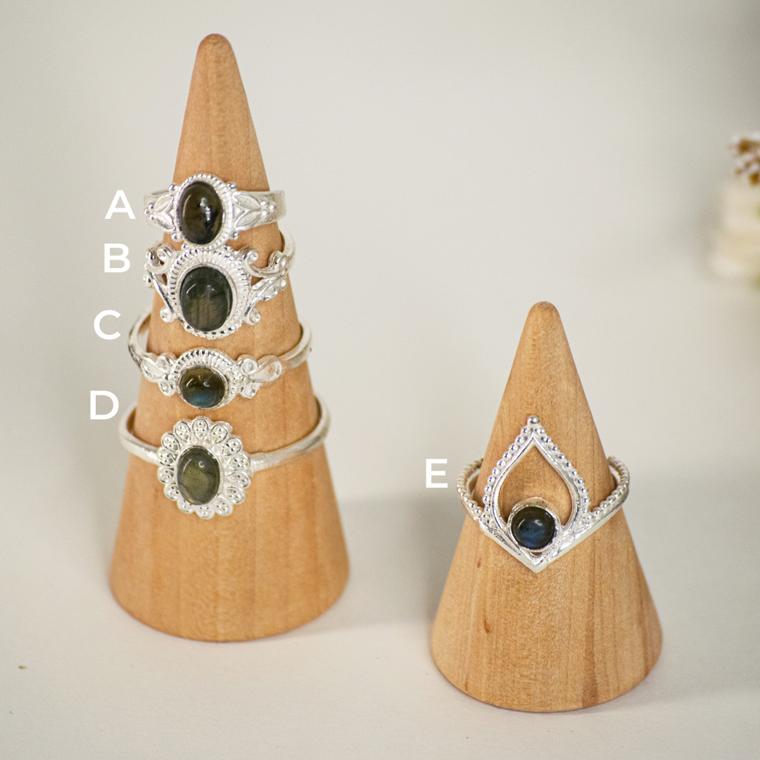 Labradorite White Metal Adjustable Rings