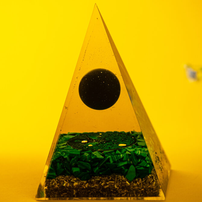 Malachite & Black Tourmaline Orgone Pyramid for Manifestation