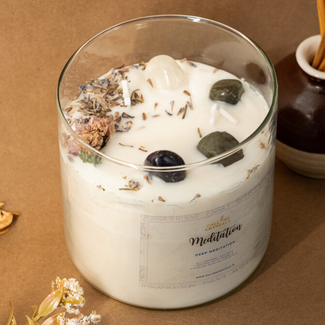 Meditation Candle - Herbs & Crystal Infused Candle