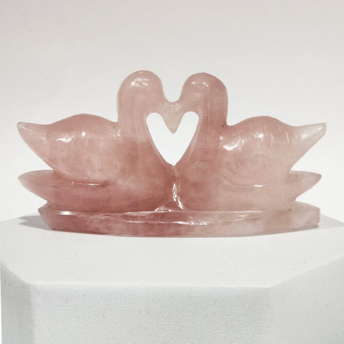 Rose Quartz Swan Duck Pair