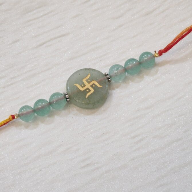 Green Aventurine Swastik Engraved Rakhi