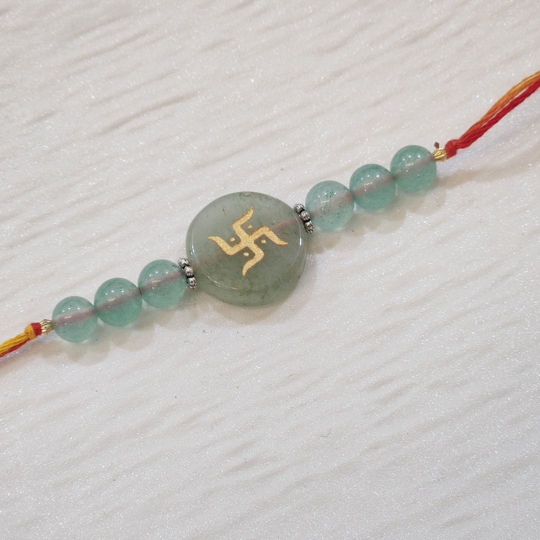 Green Aventurine Swastik Engraved Rakhi