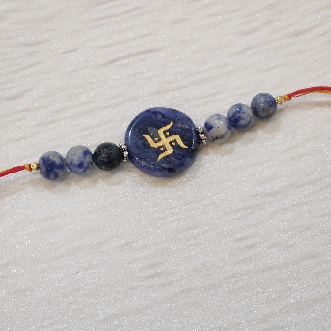 Sodalite Swastik Engraved Rakhi