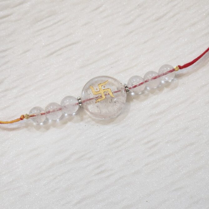 Clear Quartz Swastik Engraved Rakhi