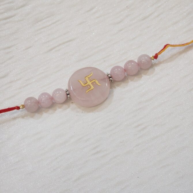 Rose Quartz Swastik Engraved Rakhi