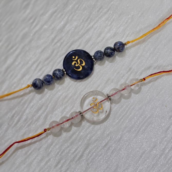 Clear Quartz OM Engraved Rakhi